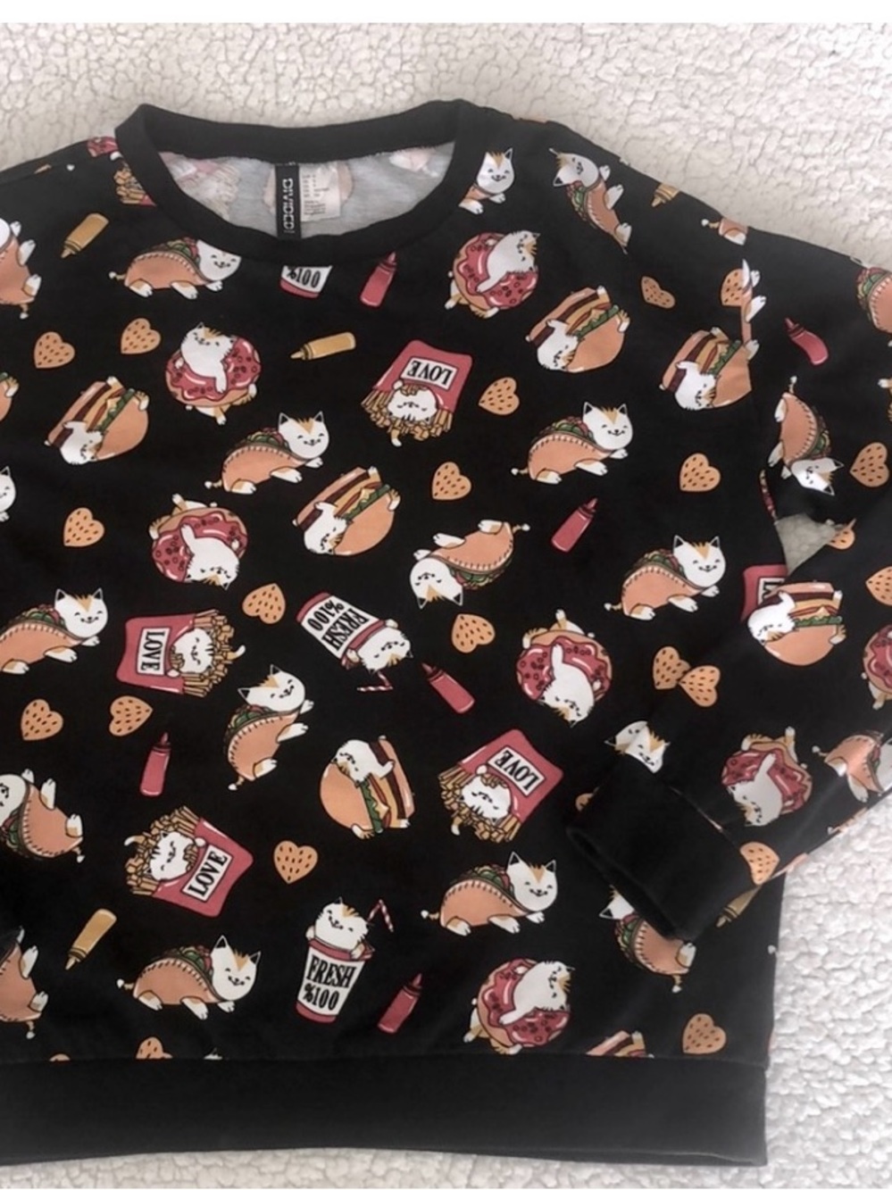 divided H&M sweatshirt top junk food print cat taco pizza long sleeve small